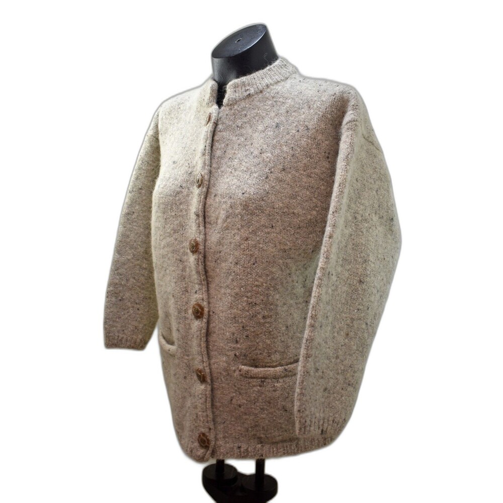 Design Options Natural Wool Cotton Alpaca Button-Front Cardigan Sweater L